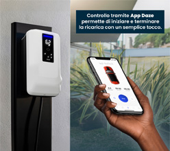 Stazione di Ricarica Dazebox Home S 7.4kW Monofase 32A, IP55 IK10, WiFi e Bluetooth, Wall Box Bianco con Schermo e Connettore Tipo 2, 3 Tessere RFID Incluse